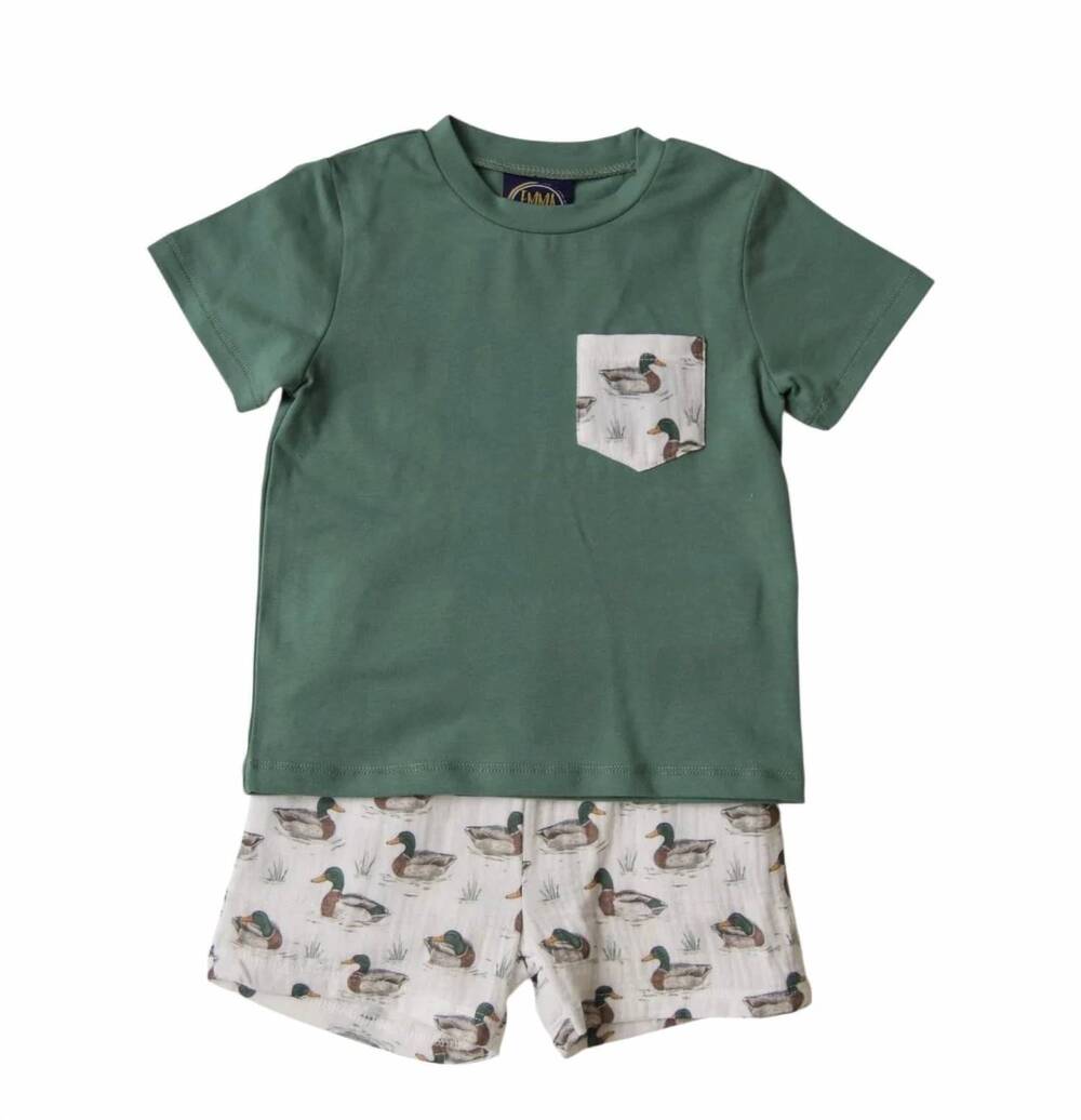 NEW EMMA JEAN kids' mallard duck short set in green multi